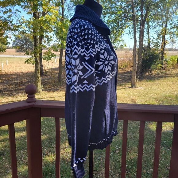 Vintage Express  Nordic Zip Sweater | Blue & White Snowflake Knit | Size Medium - Picture 9 of 15